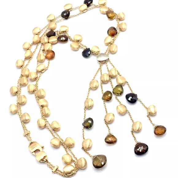 Authentic! Marco Bicego 18k Yellow Gold Confetti Diamond Topaz Tassel Necklace - Picture 12 of 14